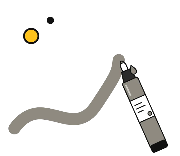 Grey paint marker guide: illustration of an acrylic paint marker drawing a bold stroke