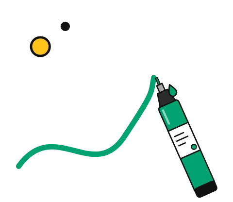 Illustration of an acrylic paint marker drawing a bold stroke
