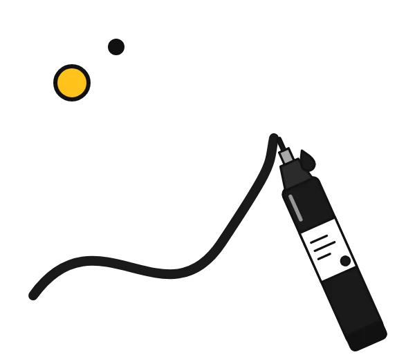 Black Posca markers: illustration of an acrylic paint marker drawing a bold stroke
