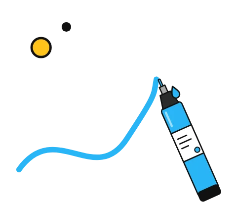 Illustration of an acrylic paint marker drawing a bold stroke