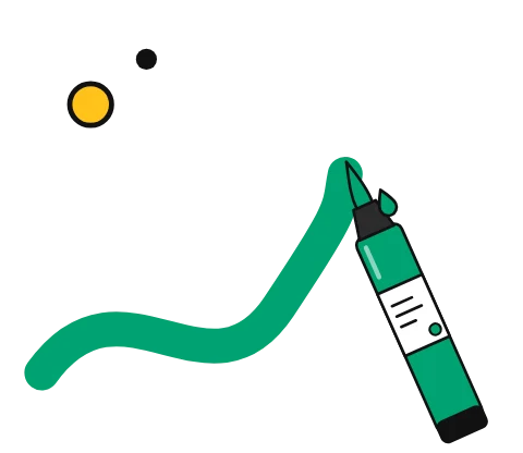 Illustration of an acrylic paint marker drawing a bold stroke