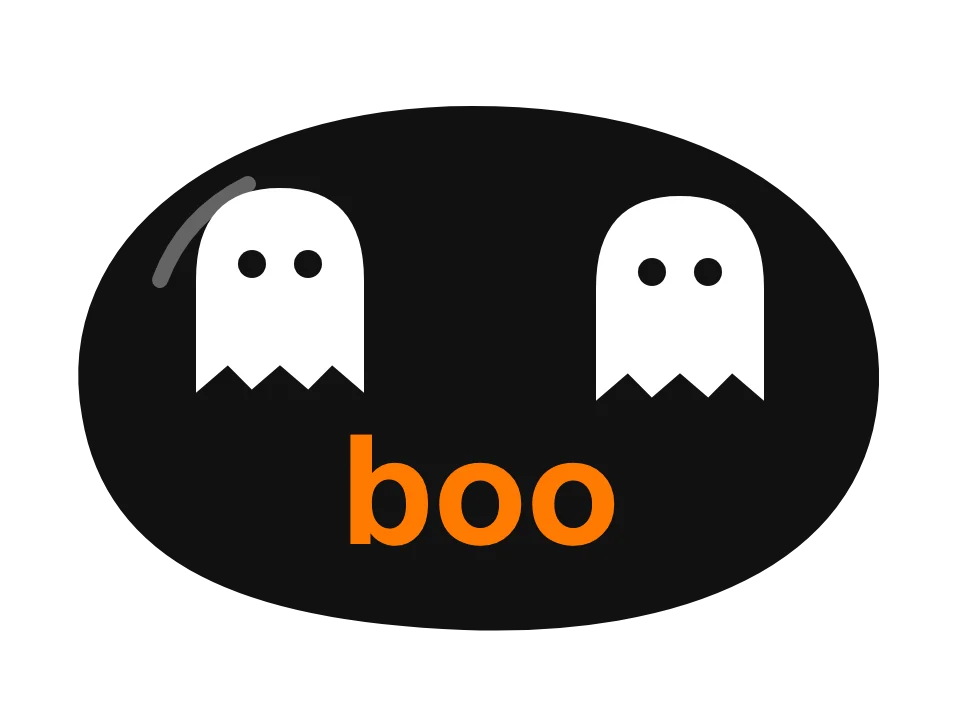 Two little ghosts that say boo: painted rock design sketch, two small white ghosts beside the word boo