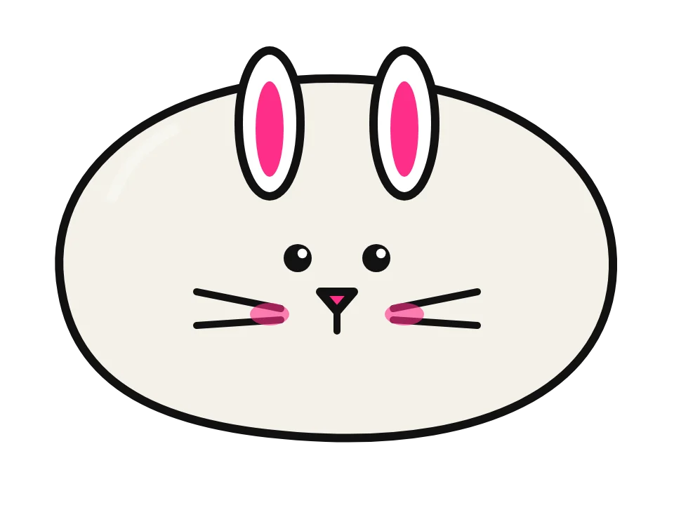 Bunny face: painted rock design sketch, a white bunny face with pink ears and whiskers