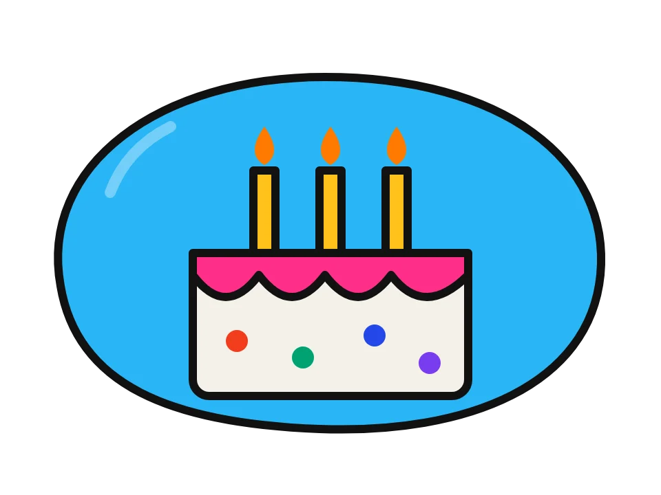 Birthday cake with candles: painted rock design sketch, a birthday cake with pink frosting and three candles
