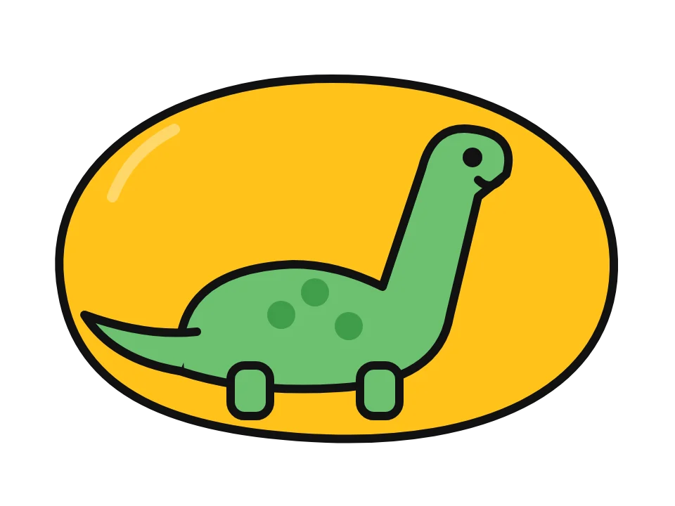 Long-neck dinosaur: painted rock design sketch, a green long-neck dinosaur with spots and a smile