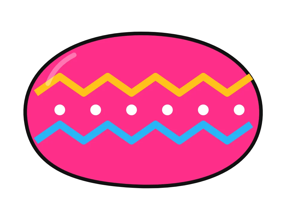 Patterned dinosaur egg: painted rock design sketch, an Easter egg with yellow zigzag and white dot bands