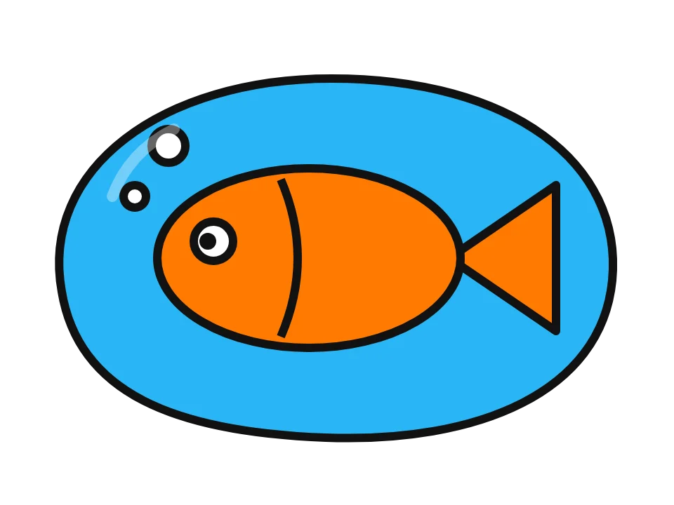 Little reef fish for a shark set: painted rock design sketch, an orange fish with bubbles