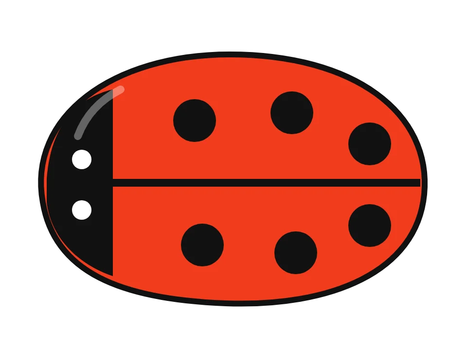 Classic ladybug: painted rock design sketch, a red ladybug with black spots and a smiling head