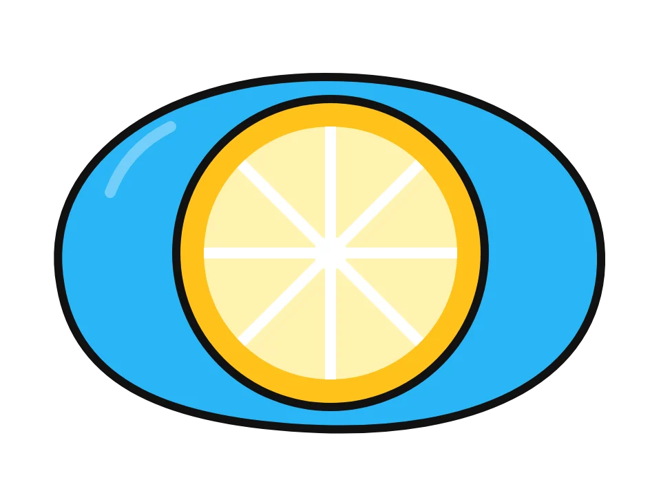 Lemon slice: painted rock design sketch, a lemon slice with pale segments and a yellow rind