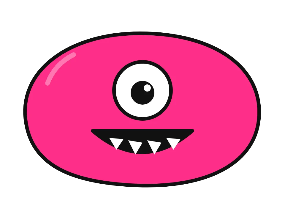 Monster pet: painted rock design sketch, a one-eyed monster with pointy teeth