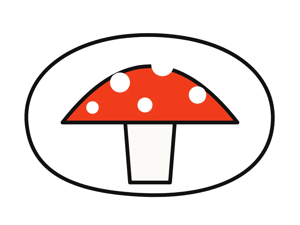 Classic red toadstool: painted rock design sketch, a red toadstool mushroom with white spots