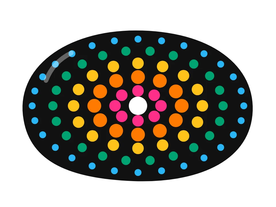 Giant dot mandala: painted rock design sketch, a rainbow dot mandala on a black rock