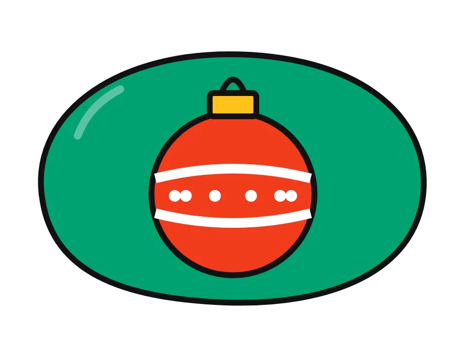Santa belly and belt: painted rock design sketch, a red Christmas ornament with gold cap and white stripes