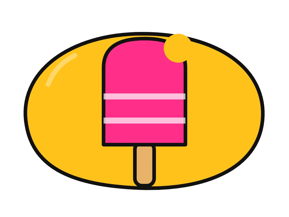 Popsicle with a bite: painted rock design sketch, a pink popsicle with a bite out of the top and a wooden stick