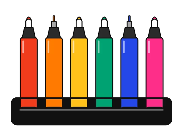 Acrylic marker organizer and storage: illustration of a set of paint markers standing in a row