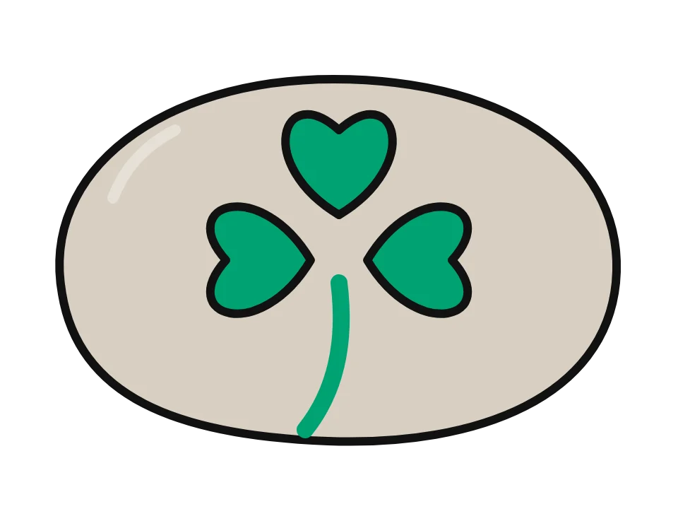 Shamrock: painted rock design sketch, a green three-leaf shamrock with a curved stem