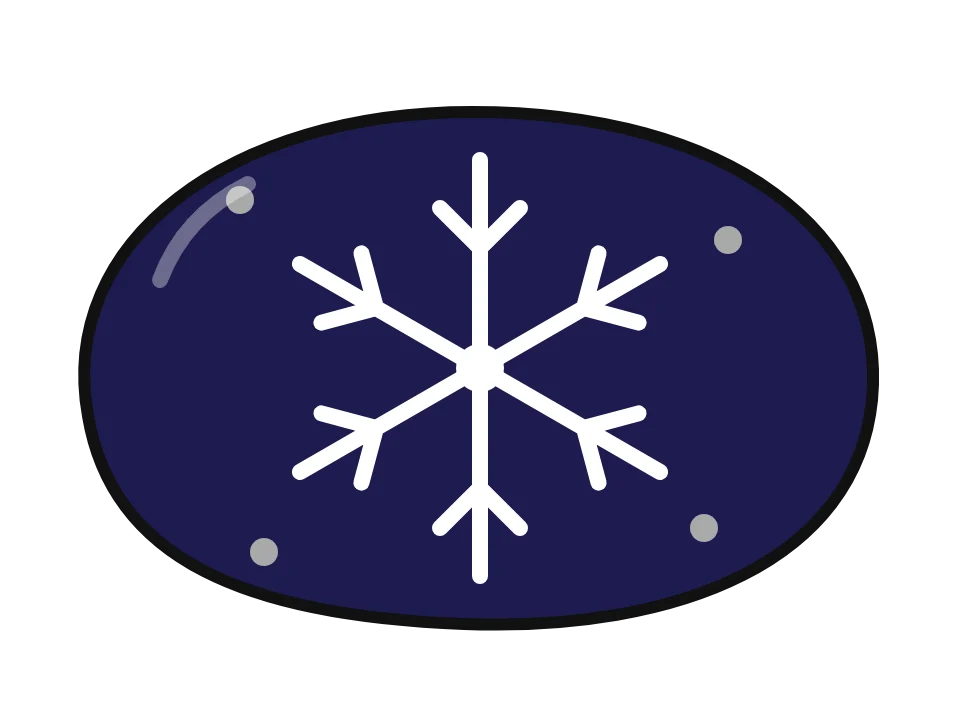 Snowflake partner rock: painted rock design sketch, a white snowflake with silver dots on a navy rock