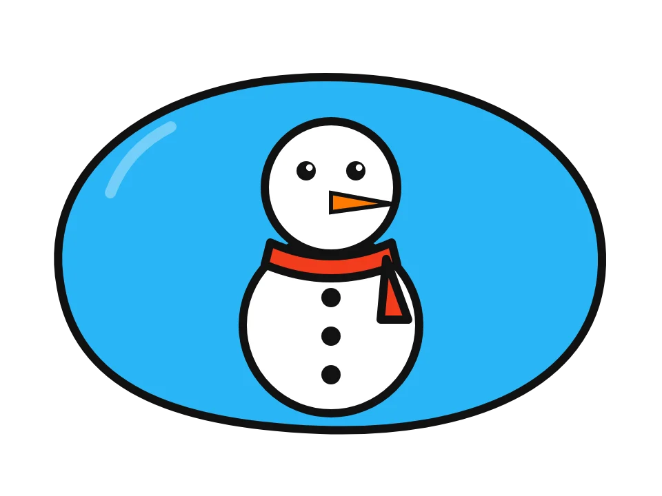 Snowman with a red scarf: painted rock design sketch, a snowman with a carrot nose and a red scarf
