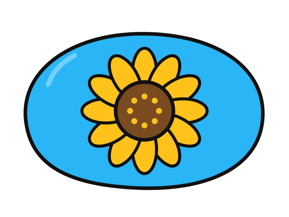 Classic sunflower on blue: painted rock design sketch, a sunflower with yellow petals and a brown center