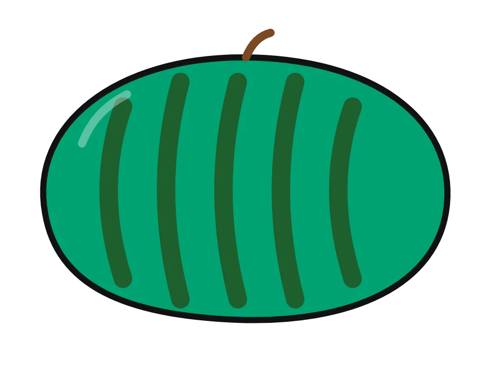 Whole striped melon: painted rock design sketch, a whole watermelon with dark green stripes
